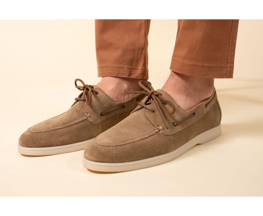 Dark Beige Suede Boat Shoes - MOCKINYA