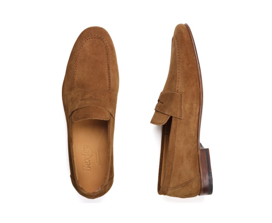 Men’s tobacco suede loafers - British style - FINERO