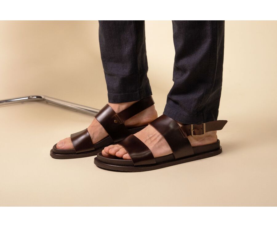 Chocolate leather flat sandal - KANIVA