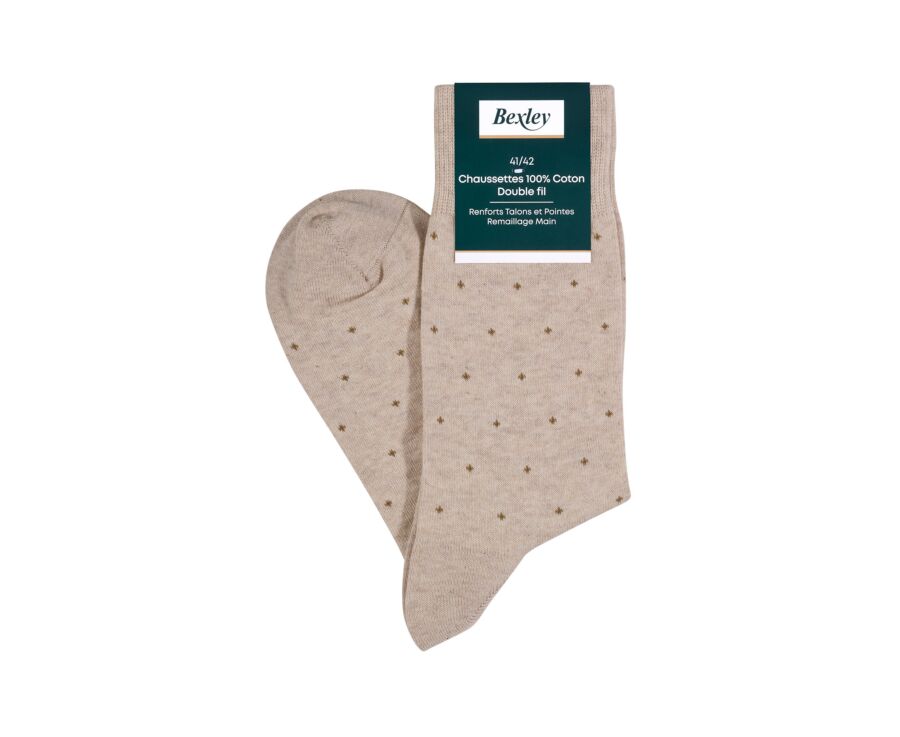Patterned cotton socks - Heathered beige and camel