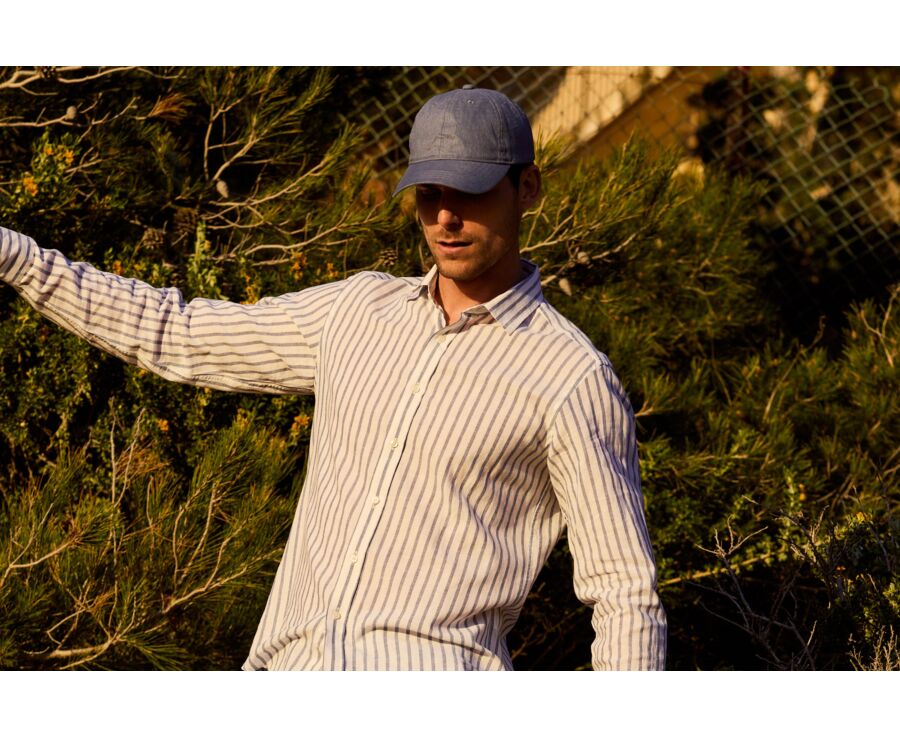 Men's Steel Blue Linen baseball cap - BRADWELL II