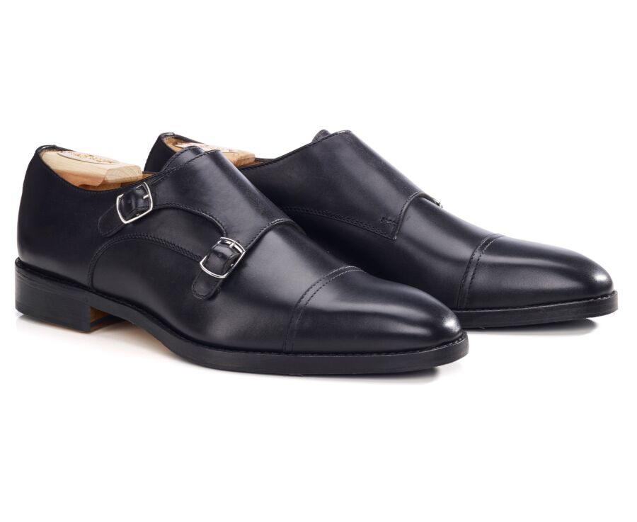 Men’s Double Monk Strap Black Shoes  - LANGFORD PATIN