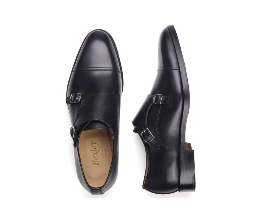 Men’s Double Monk Strap Black Shoes  - LANGFORD PATIN