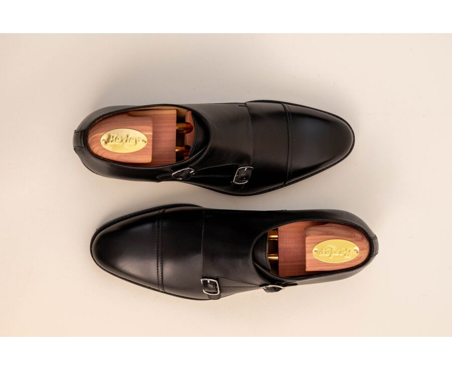 Men’s Double Monk Strap Black Shoes  - LANGFORD PATIN