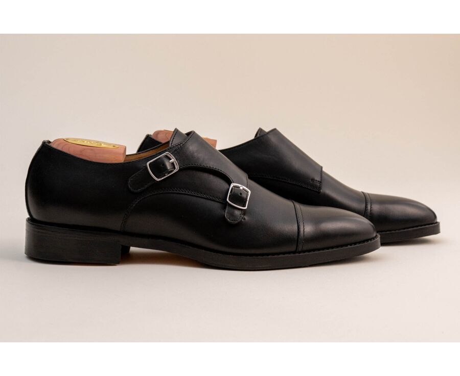 Men’s Double Monk Strap Black Shoes  - LANGFORD PATIN
