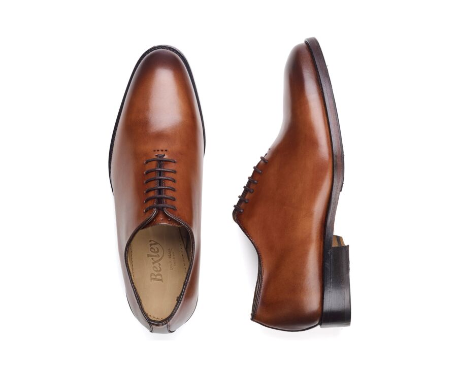 Men’s cognac hand-patinated calf leather Oxford shoes - BARTER PATIN