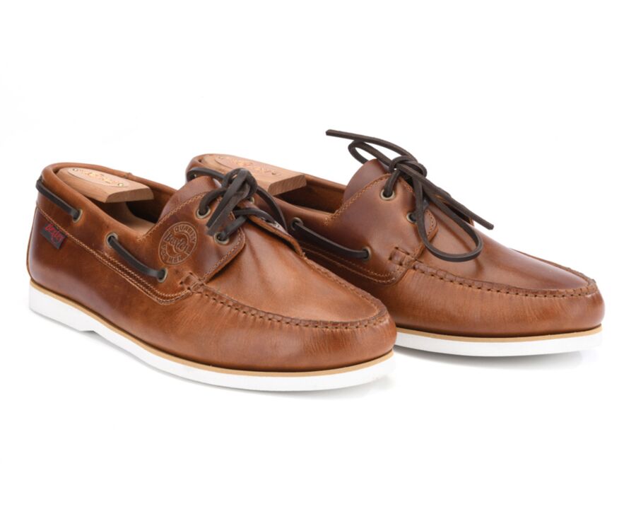 Brown Cognac Leather Boat Shoes - TRAWLER