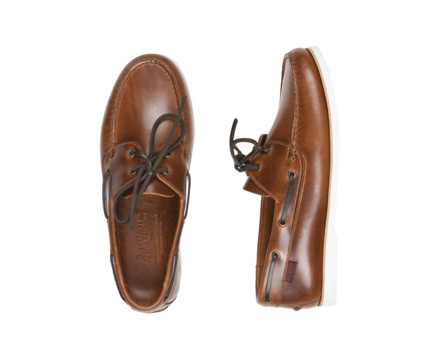Brown Cognac Leather Boat Shoes - TRAWLER