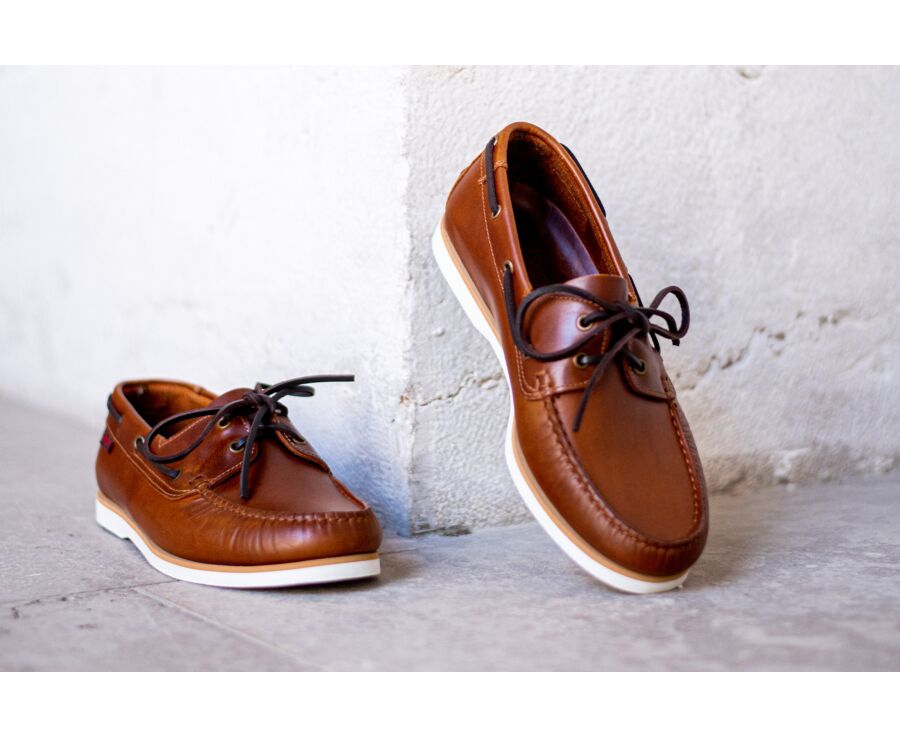 Brown Cognac Leather Boat Shoes - TRAWLER