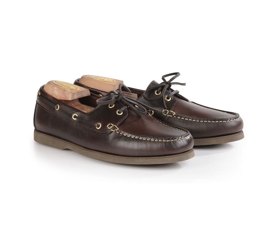 Dark Chestnut Leather Boat Shoes - TRAWLER