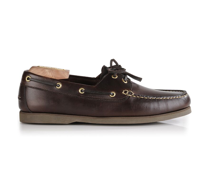 Dark Chestnut Leather Boat Shoes - TRAWLER