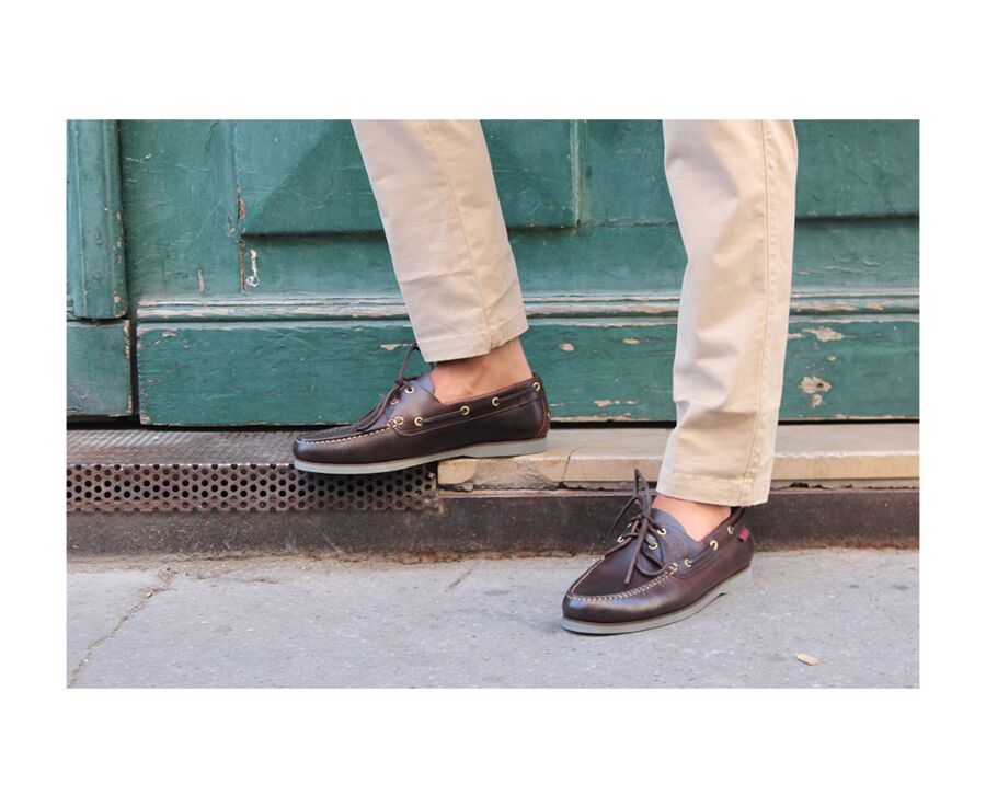 Dark Chestnut Leather Boat Shoes - TRAWLER