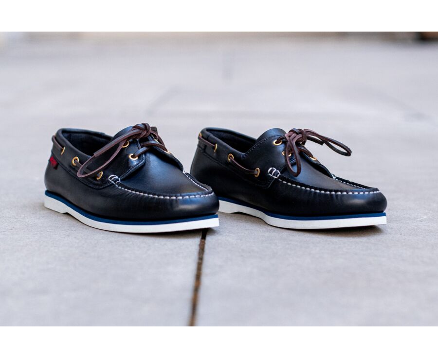 Navy Leather Boat Shoes - TRAWLER
