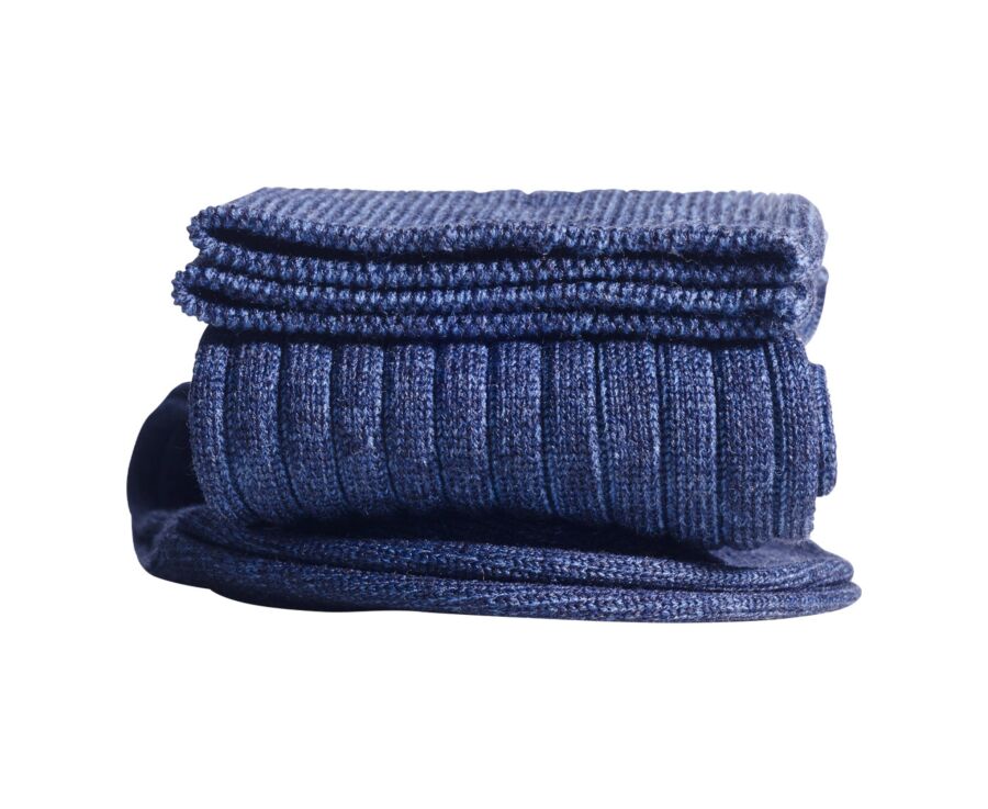 Mercerised Cotton Socks With Ribbing Heather Blue and Medium Blue