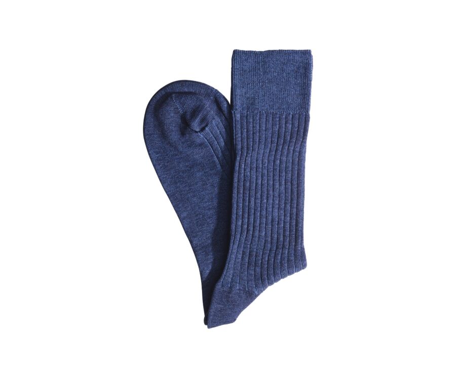 Mercerised Cotton Socks With Ribbing Heather Blue and Medium Blue