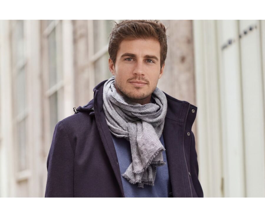 Grey & Ecru light Wool and Cashmere scarf
