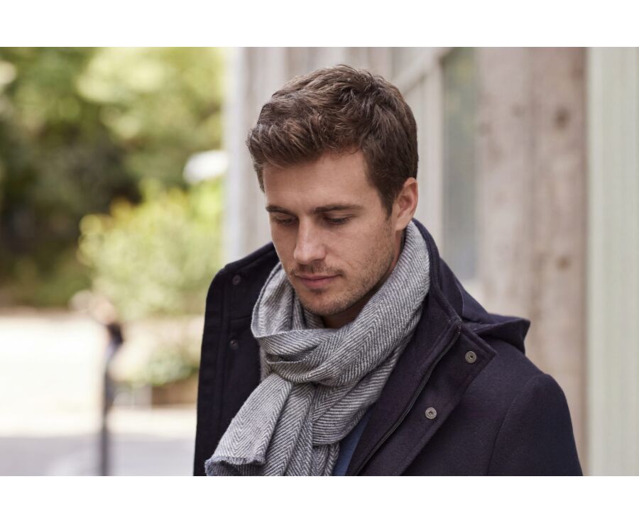 Grey & Ecru light Wool and Cashmere scarf