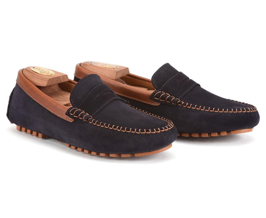 Navy suede and Chestnut Men's Driving Moccasins - BISCAYNE