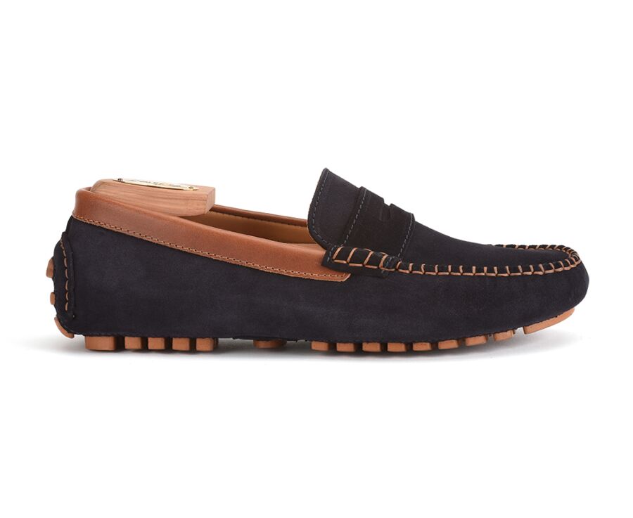 Navy suede and Chestnut Men's Driving Moccasins - BISCAYNE