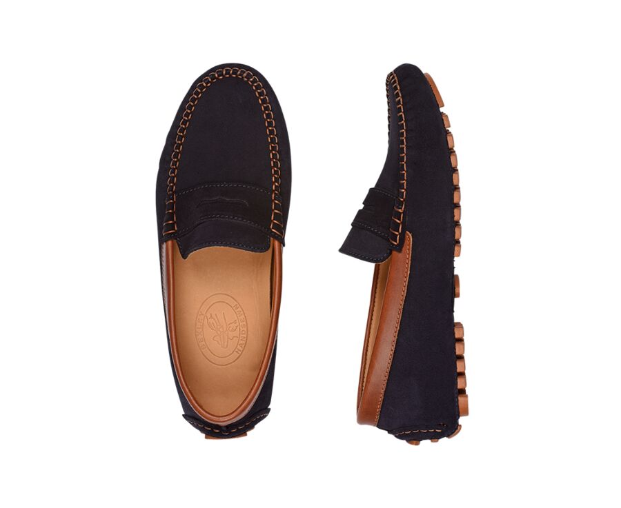 Navy suede and Chestnut Men's Driving Moccasins - BISCAYNE