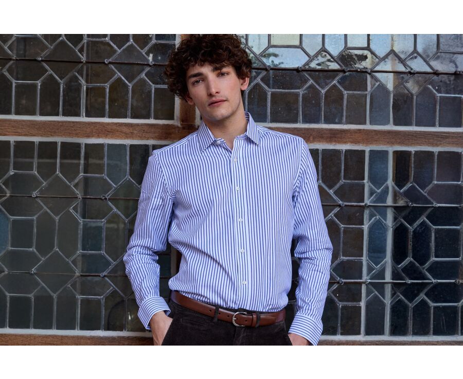 White shirt with navy stripes - LÉONEL