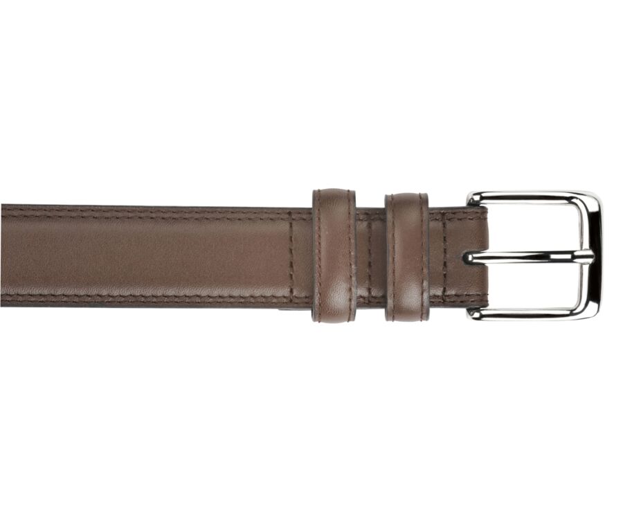 Men's Chestnut Leather Belt With Silver Buckle - BRIXTON SILVER