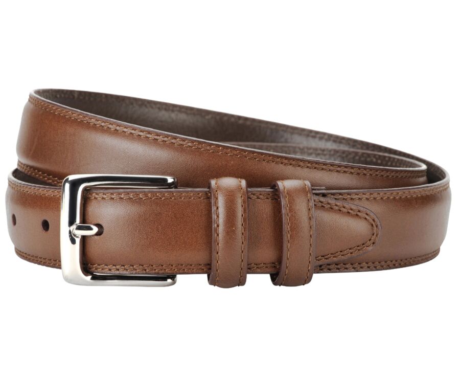 Men's Chestnut Leather Belt With Silver Buckle - BRIXTON SILVER