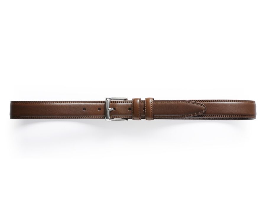 Men's Chestnut Leather Belt With Silver Buckle - BRIXTON SILVER