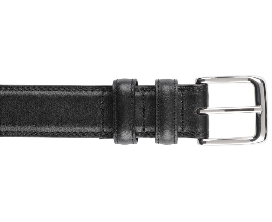 Men's Black Leather Belt With Silver Buckle - BRIXTON SILVER
