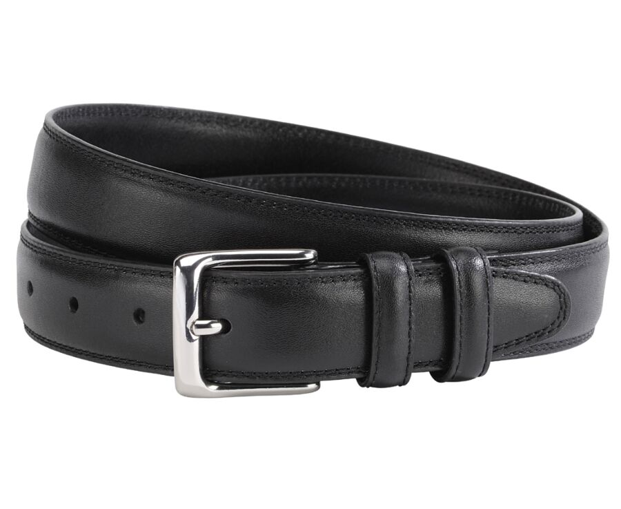 Men's Black Leather Belt With Silver Buckle - BRIXTON SILVER