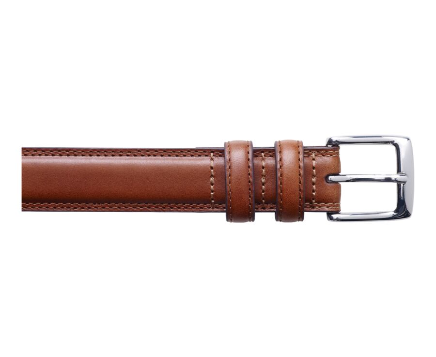 Patina Gold Leather belt for men with silver buckle - BRIXTON SILVER