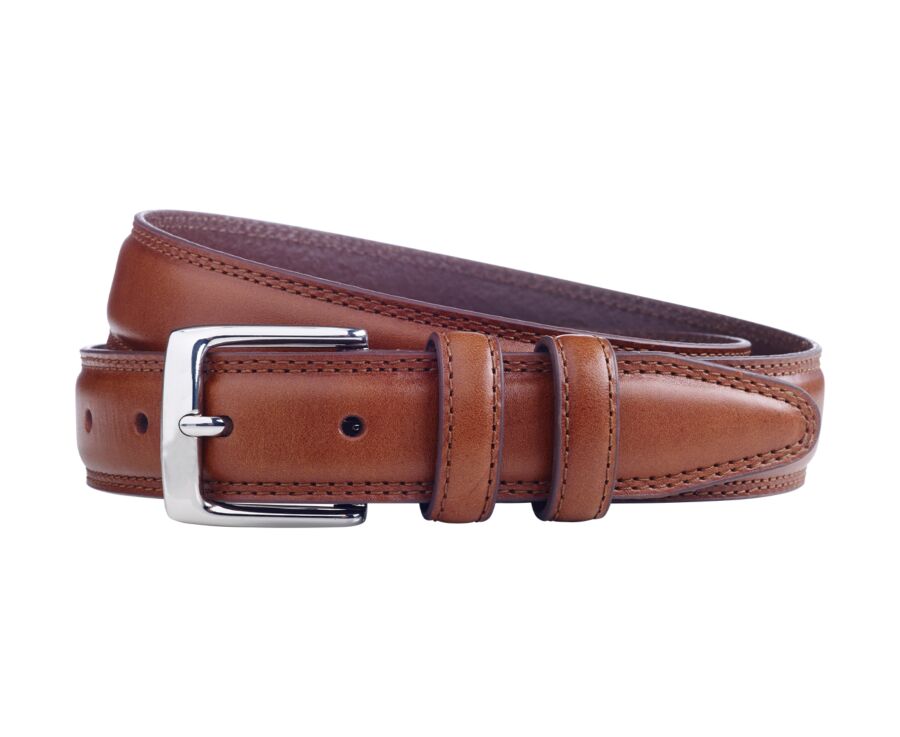 Patina Gold Leather belt for men with silver buckle - BRIXTON SILVER