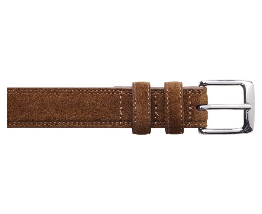 Havana Suede Leather belt for men with silver buckle - BRIXTON SILVER