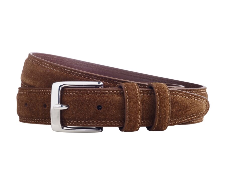 Havana Suede Leather belt for men with silver buckle - BRIXTON SILVER