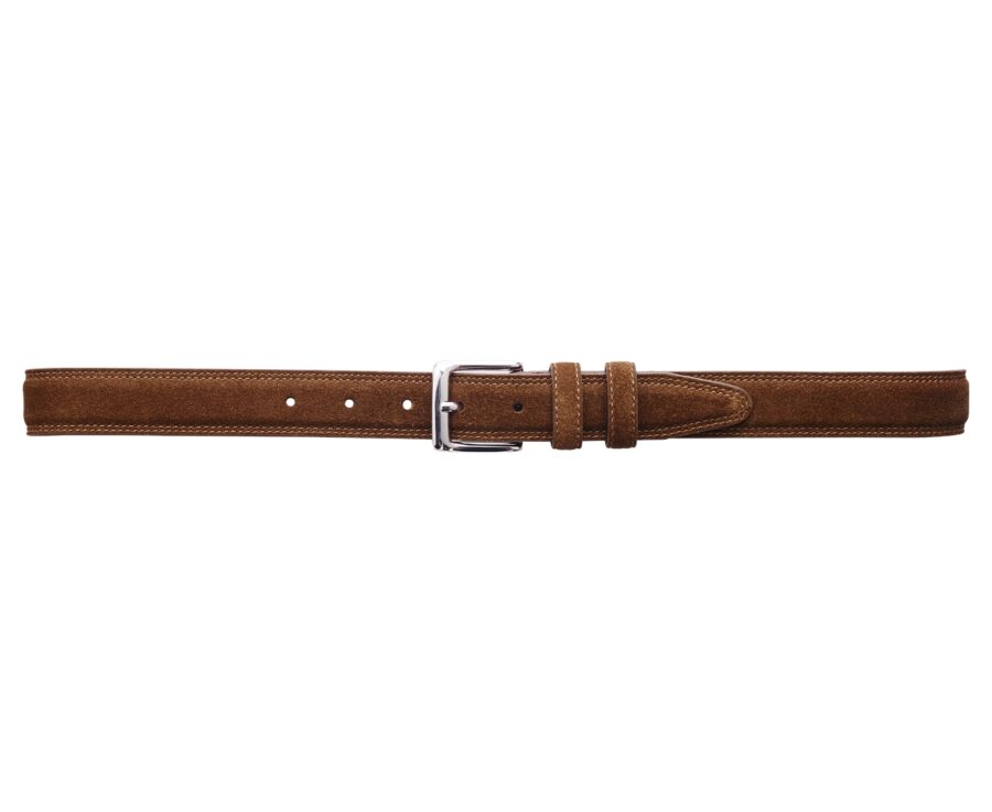 Havana Suede Leather belt for men with silver buckle - BRIXTON SILVER