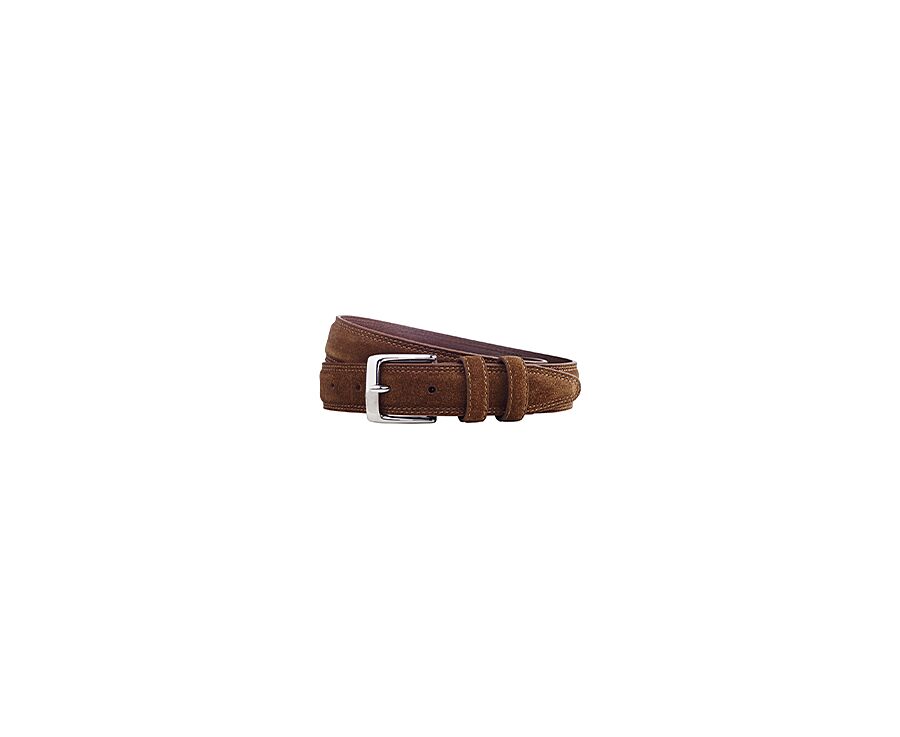 Havana Suede Leather belt for men with silver buckle - BRIXTON SILVER
