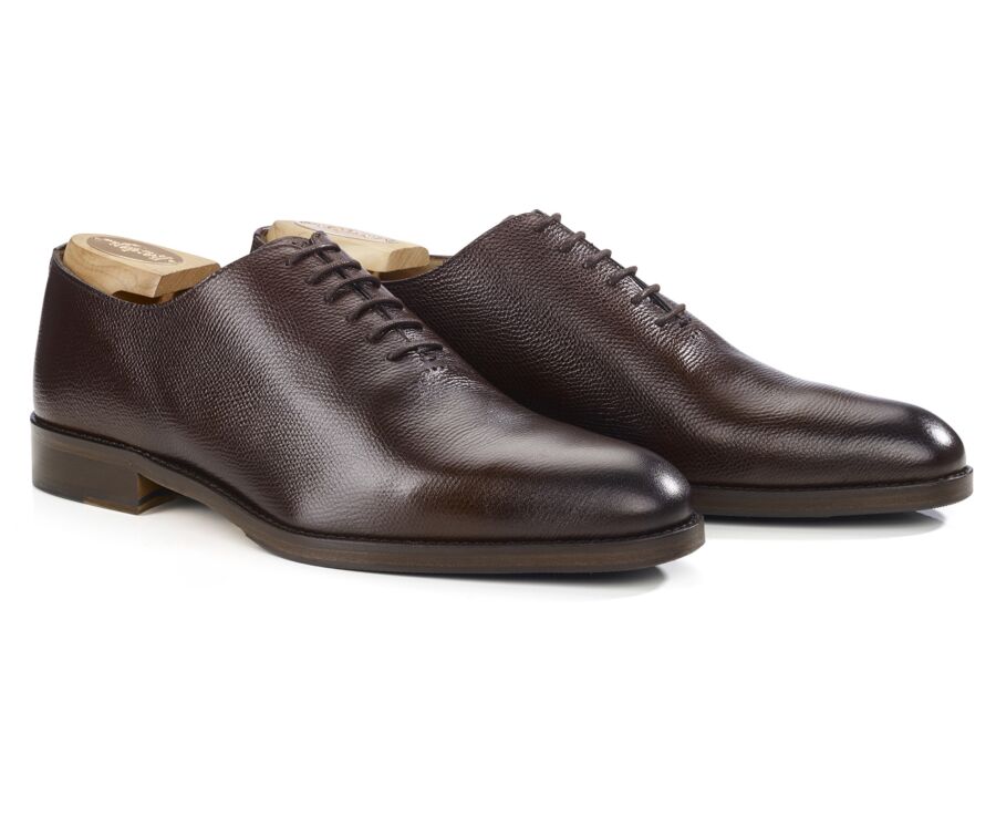 Grained Patina Chocolate Oxford shoes - Leather outsole & rubber pad - PETER