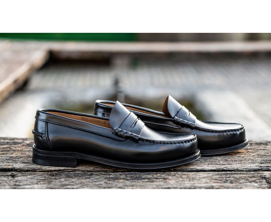 Black leather Men s penny loafers YALE