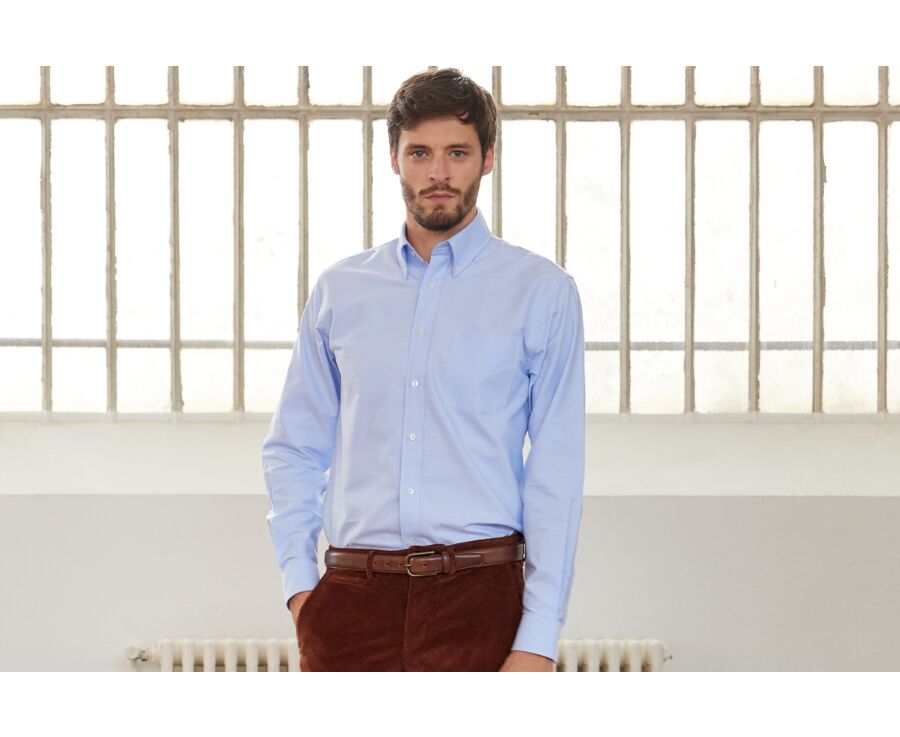 Blue Oxford shirt with Chest pocket - American Collar - HAROLD