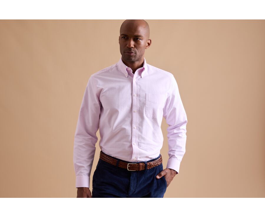 Light Pink Oxford shirt with chest pocket - American collar - HAROLD