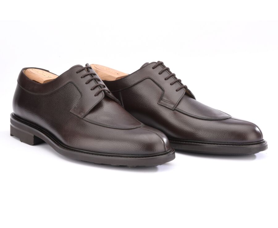 Grained Chocolate Derby Shoes - Rubber outsole - KENT GOMME COUNTRY
