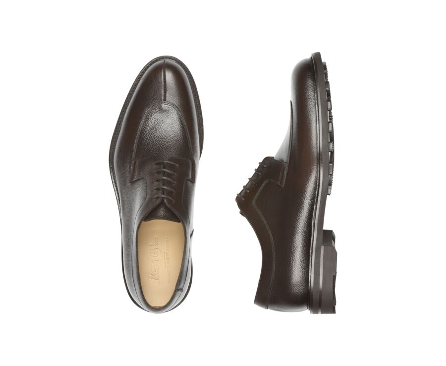 Grained Chocolate Derby Shoes - Rubber outsole - KENT GOMME COUNTRY