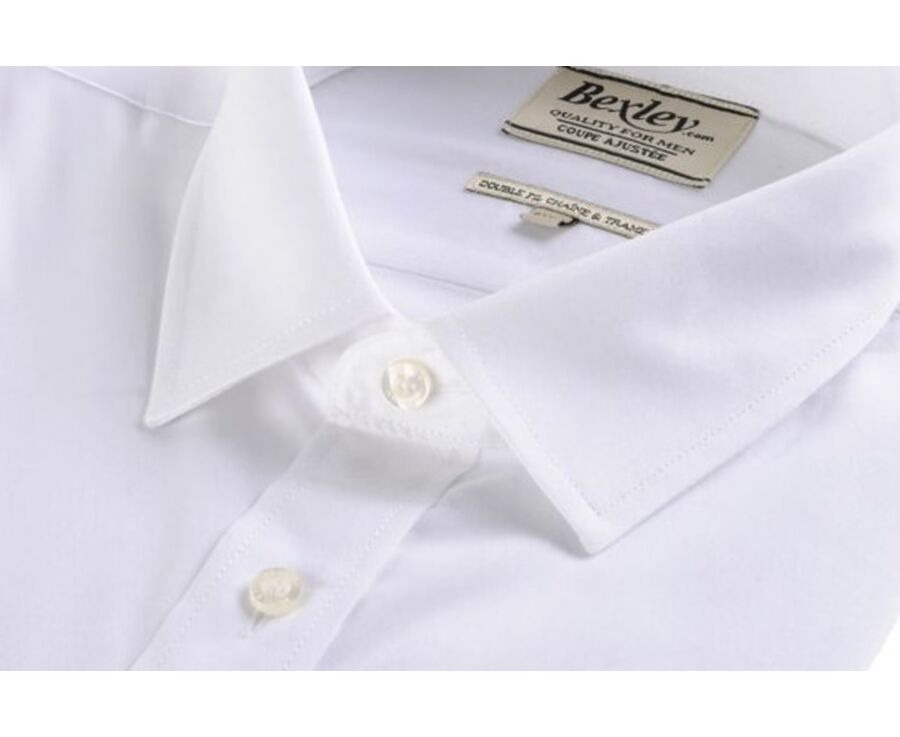 White Poplin Cotton Shirt - Straight collar - LOUIS