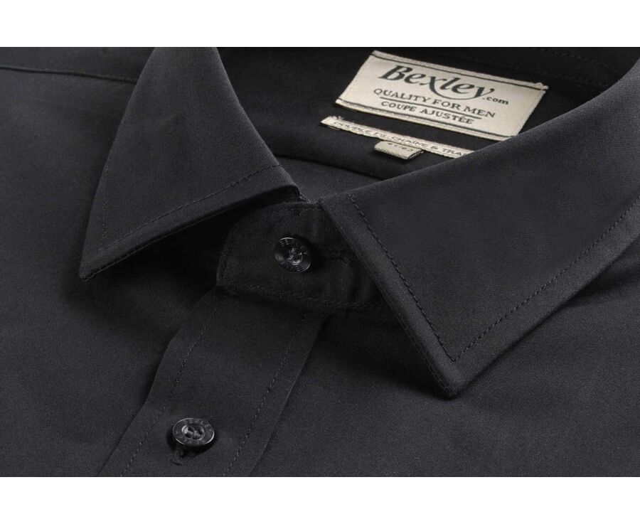 Black Poplin Cotton Shirt - Straight collar - LOUIS