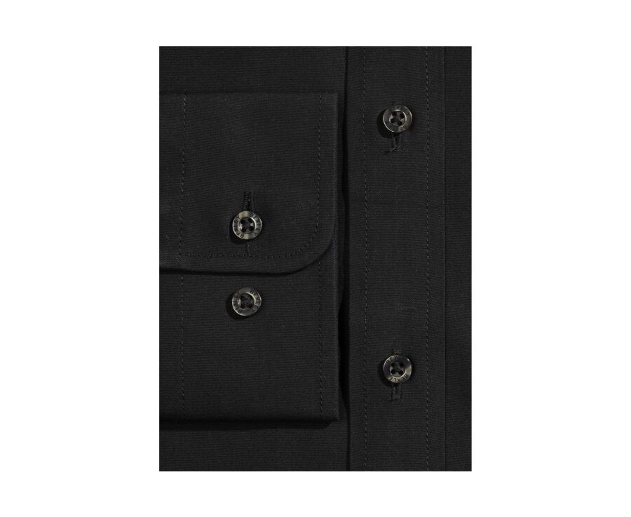 Black Poplin Cotton Shirt - Straight collar - LOUIS
