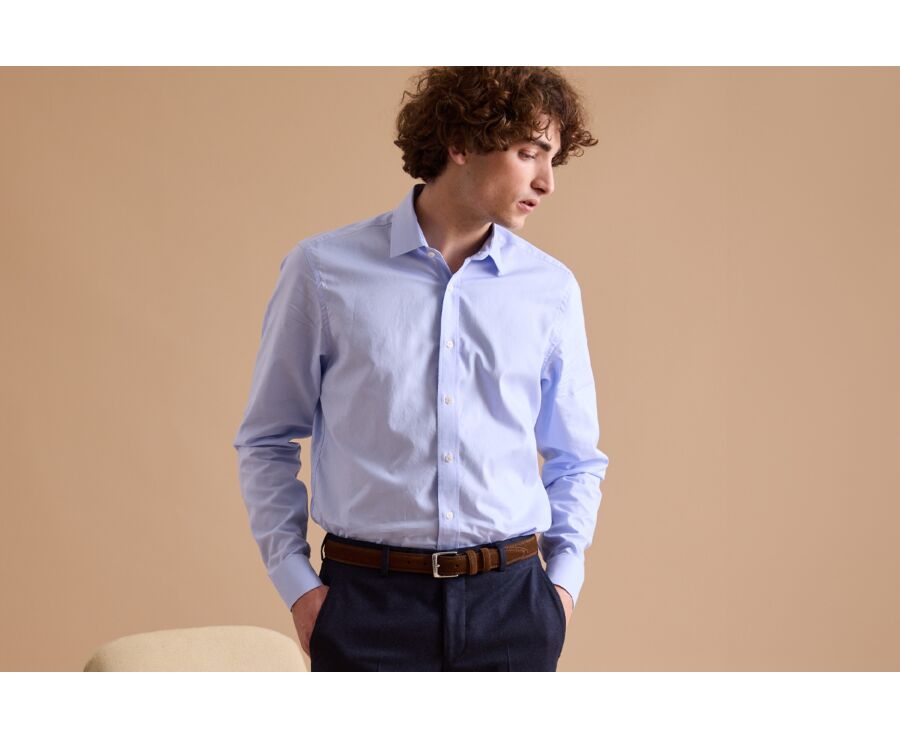 Shirt with thin blue stripes - Straight collar - ANTOINE