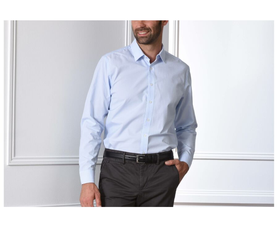 Shirt with thin blue stripes - Straight collar - ANTOINE
