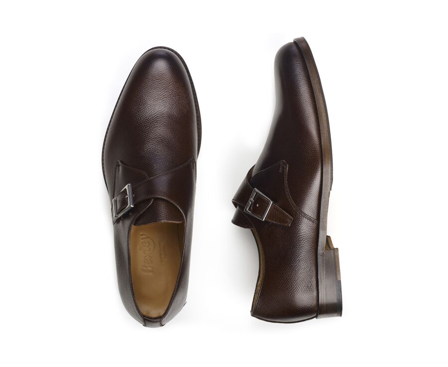 Grained Chocolate Leather Buckle Shoes - BLOOMINGDALE SILVER