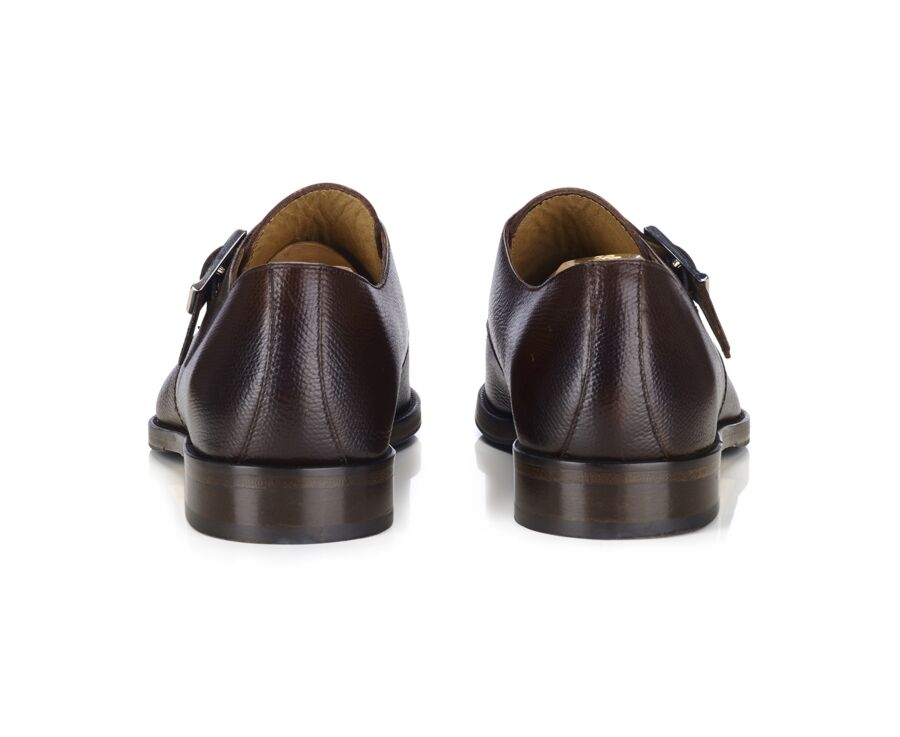 Grained Chocolate Leather Buckle Shoes - BLOOMINGDALE SILVER