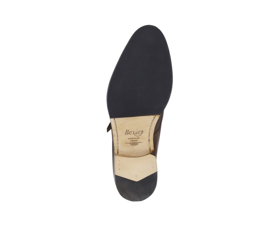 Grained Chocolate Leather Buckle Shoes - BLOOMINGDALE SILVER